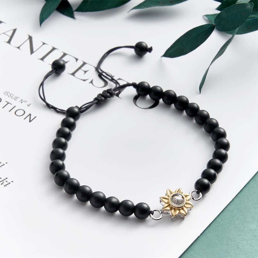 Personalized Photo Projection Beads Bracelet With Sunflower Creative Gift For Her