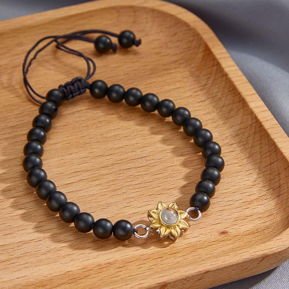 Personalized Photo Projection Beads Bracelet With Sunflower Creative Gift For Her
