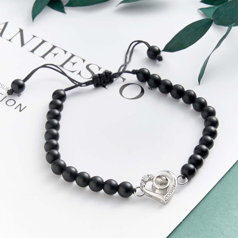 Personalized Photo Projection Beads Bracelet Heart-Shaped With Rhinestones Special Gift For Her