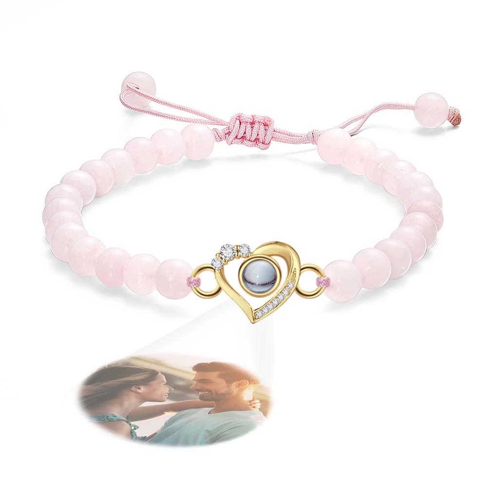 Personalized Photo Projection Beads Bracelet Heart-Shaped With Rhinestones Special Gift For Her