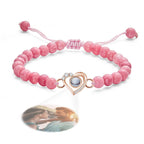 Personalized Photo Projection Beads Bracelet Heart-Shaped With Rhinestones Special Gift For Her
