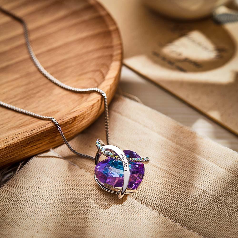 Custom Engraved Necklace Crystal Heart Love Gifts for Women