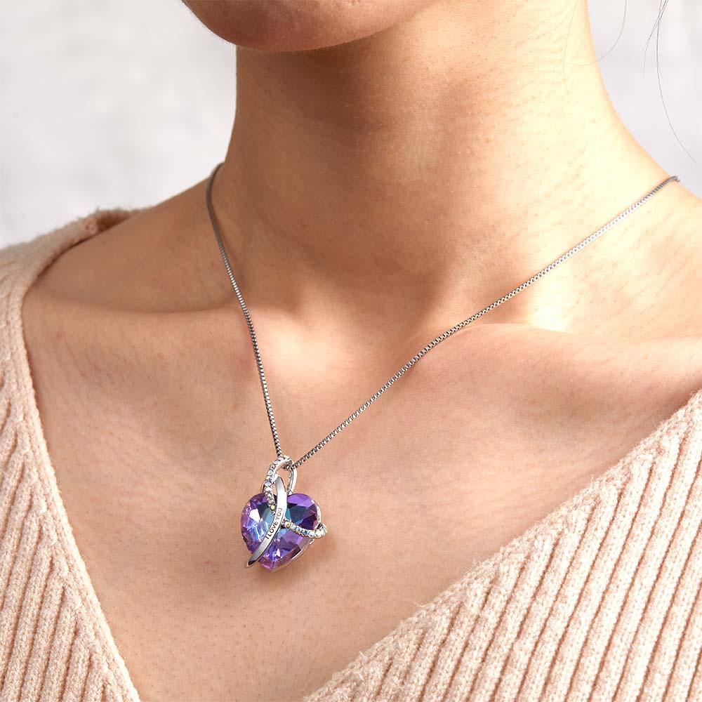 Custom Engraved Necklace Crystal Heart Love Gifts for Women