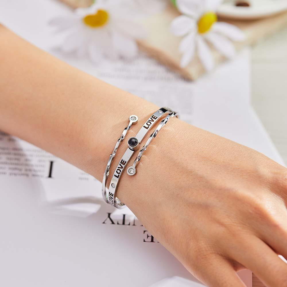 Personalized Photo Projection Bracelet Love With Rhinestones Free Adjustment Bracelet Gift For Her