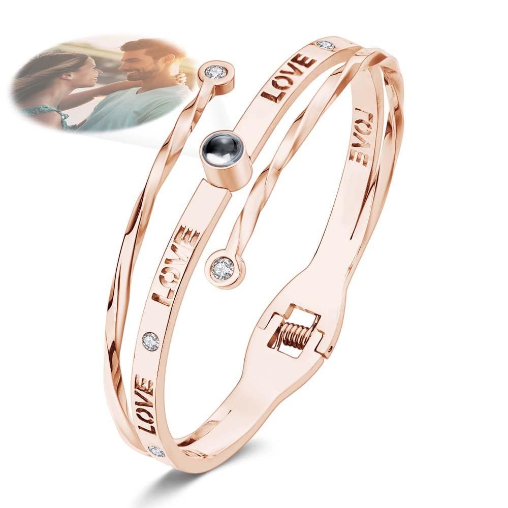 Personalized Photo Projection Bracelet Love With Rhinestones Free Adjustment Bracelet Gift For Her