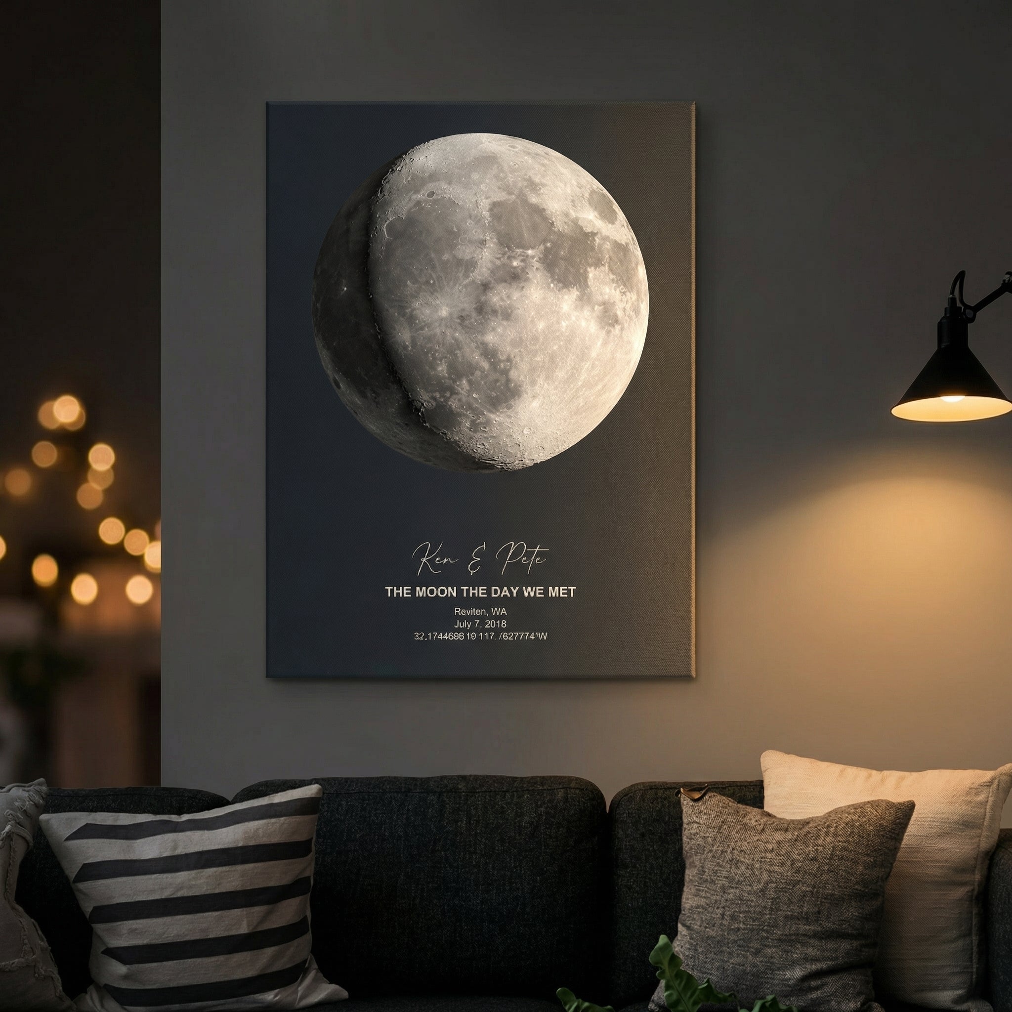Personalized Moon Phase Wall Art Custom Date Celestial Print 1st Year Anniversary Gift for Couple
