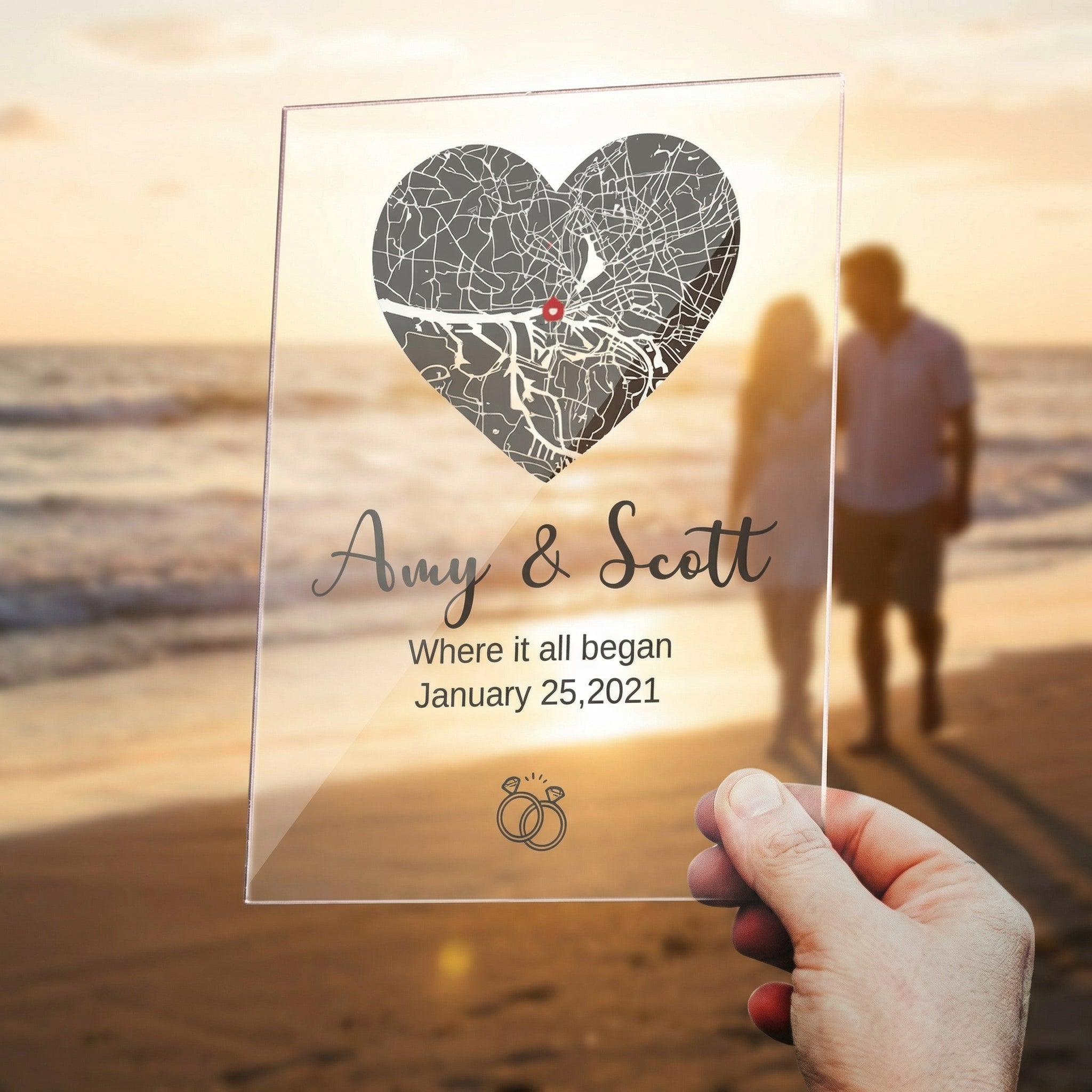 Coordinates Map Plaque with Personalized Names and Date Acrylic Display