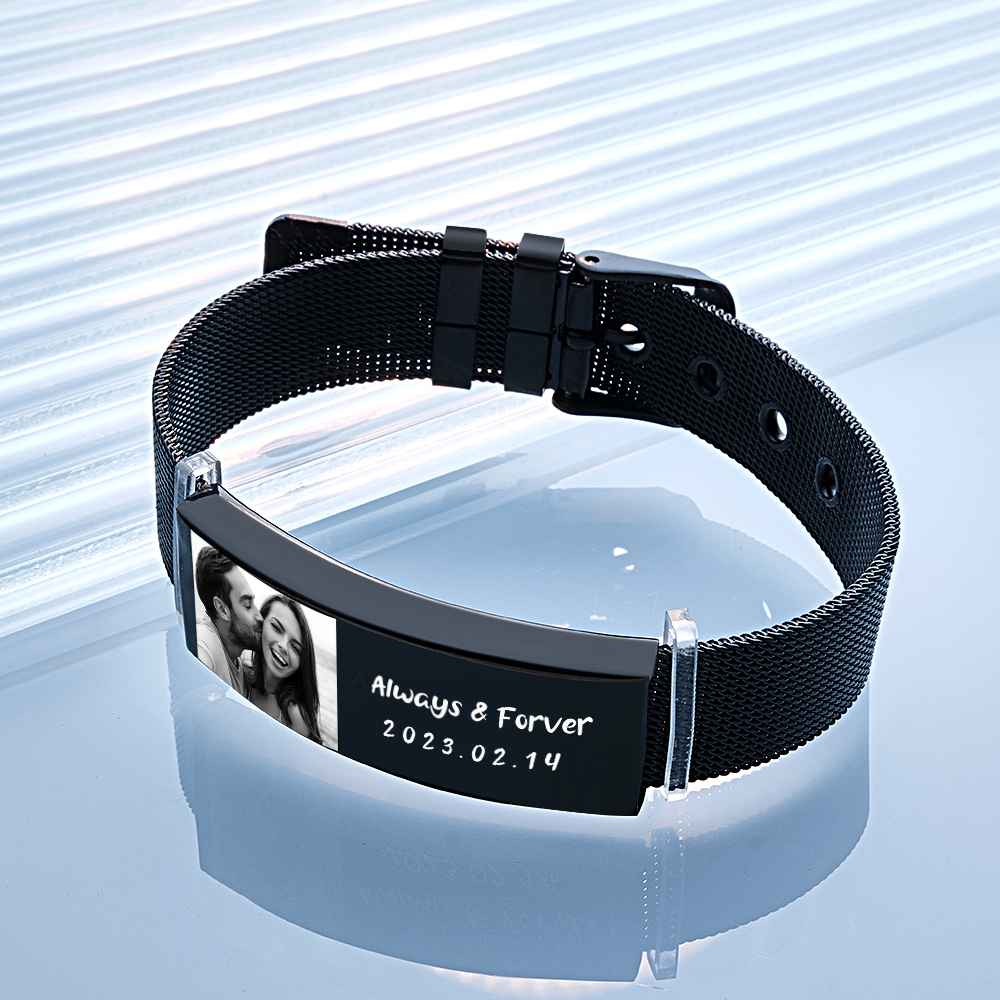 Personalized Photo Retractable Wide Bracelet Engraved Fashion Wide Bracelet For Men
