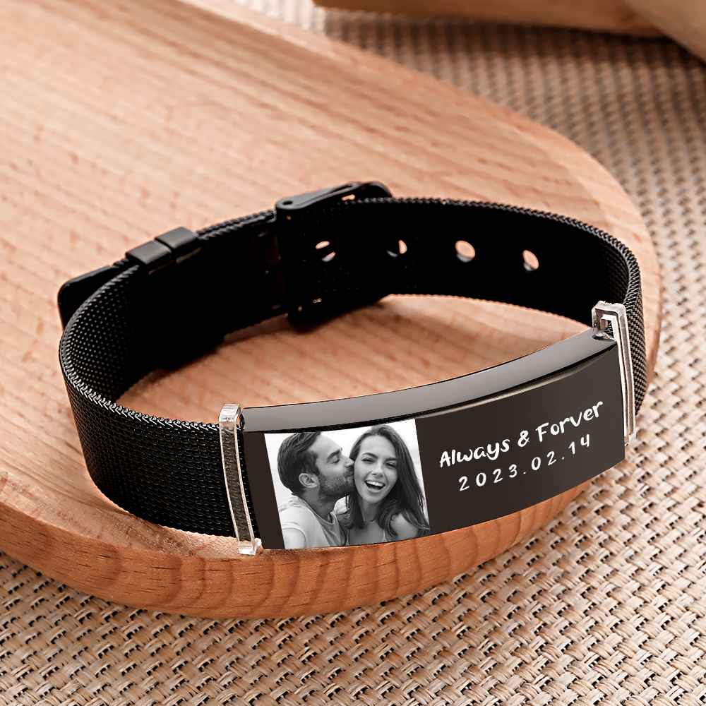 Personalized Photo Retractable Wide Bracelet Engraved Fashion Wide Bracelet For Men