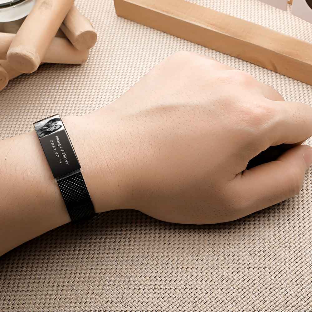Personalized Photo Retractable Wide Bracelet Engraved Fashion Wide Bracelet For Men