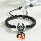 Personalized Horseshoe Charm Photo Projection Beads Bracelet Gift for Horse Lovers