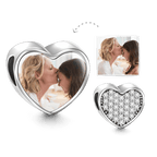 Custom Heart Photo Charm Personalized Picture Bead with Pave CZ