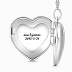 Heart Photo Locket Necklace with Engraving Platinum Plated Wedding Gift
