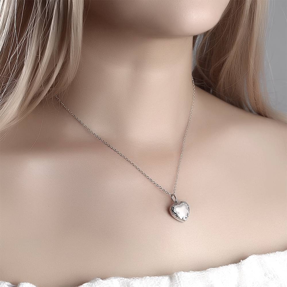 Heart Photo Locket Necklace with Engraving Platinum Plated Wedding Gift