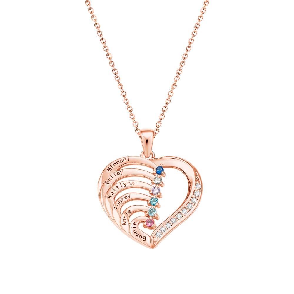 Personalized Heart Necklace Custom Family Name Birthstone Necklace Gift for Mother Grandma