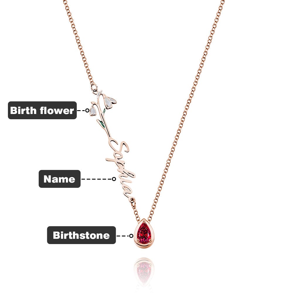 Personalized Birth Flower Birthstone Necklace with Name Necklace Jewelry Gift for Her
