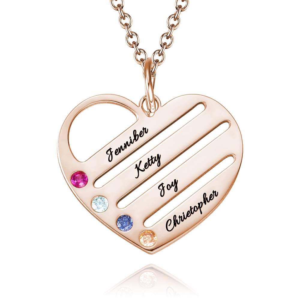 Engraved Heart Name Necklace Custom Family Birthstone Mom Necklace S925 Silver