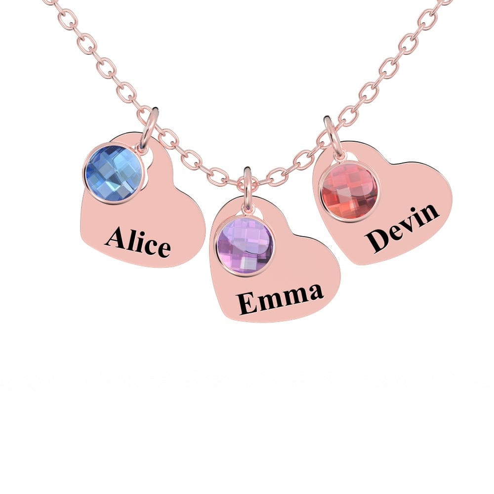 Custom Engraved Heart Pendant Necklace with Birthstones