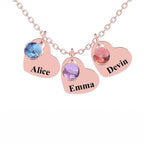 Custom Engraved Heart Pendant Necklace with Birthstones