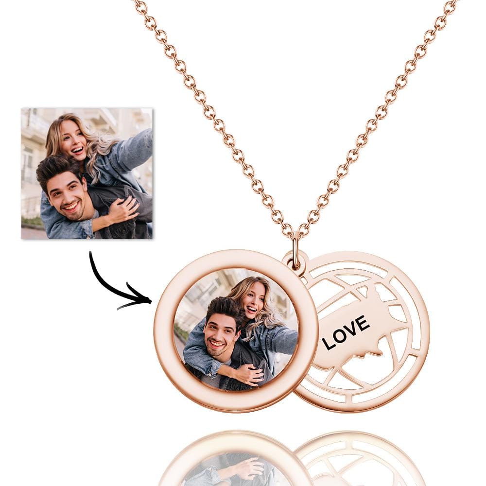 Personalized Photo Engraved Necklace Slidable Global Travel Locket Necklaces