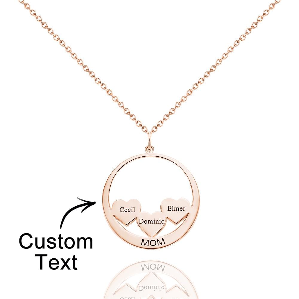 Custom Engraved Necklace Circle Hearts Mom Pendant Necklace Creative Gift