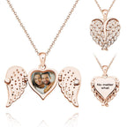 Custom Photo Engraved Necklace Angel Wings Delicate Diamond Gifts