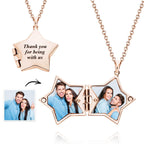 Star Locket Photo Necklace Personalized Engraved Memorial Picture Pendant Gift For Her