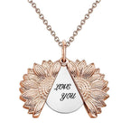 Custom Engraved Text Sunflower Locket Necklace