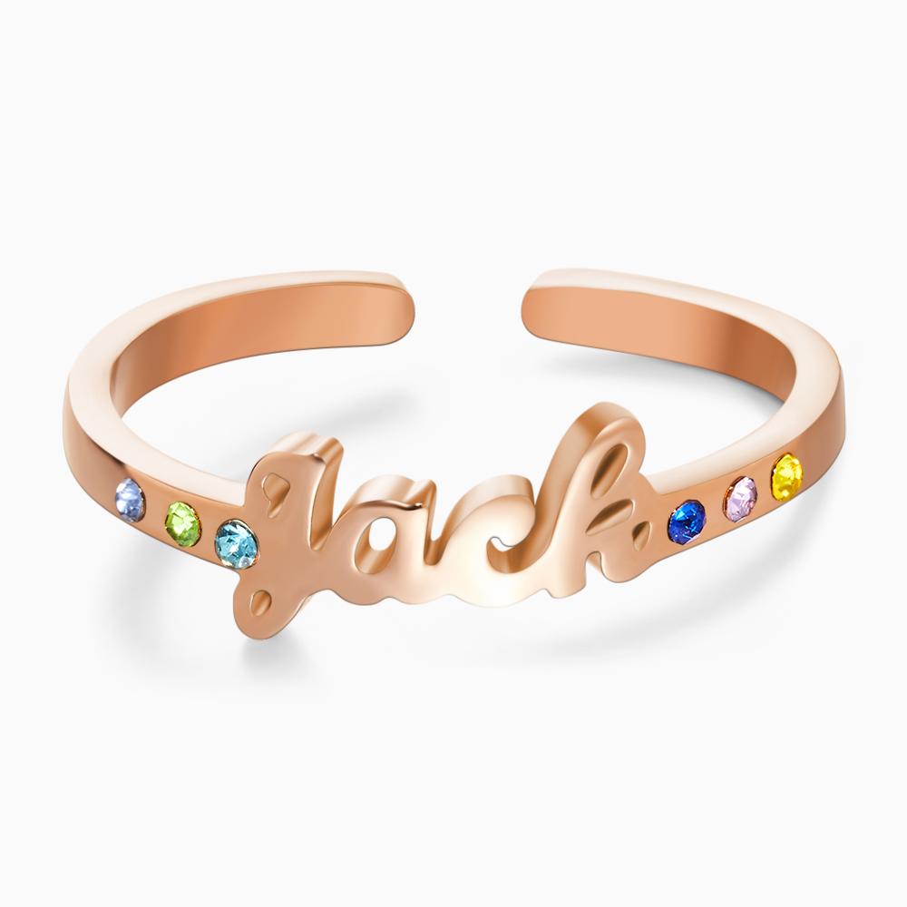 Custom Name Ring with Six Birthstones Anniversary Gift Valentine's Day Gift
