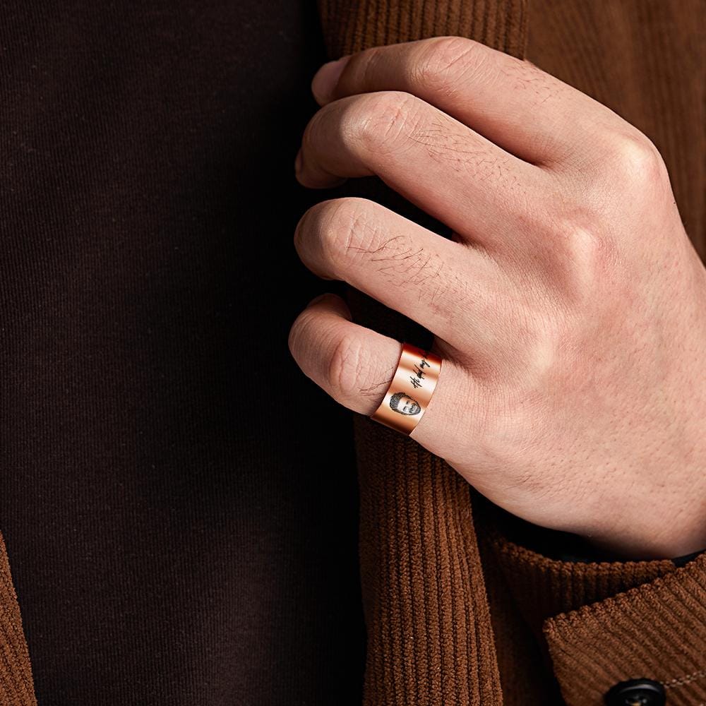 Custom Men's Ring Personalized Photo Ring With Engraved Words Perfect Gift For Daddy On Father's Day