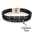 Custom Engraved Multy Layer Retro Style Men's Leather Bracelet