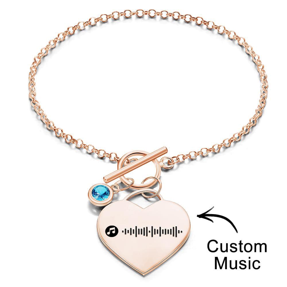Custom Music Code Heart Bracelet with Birthstone Creative Gift for Women