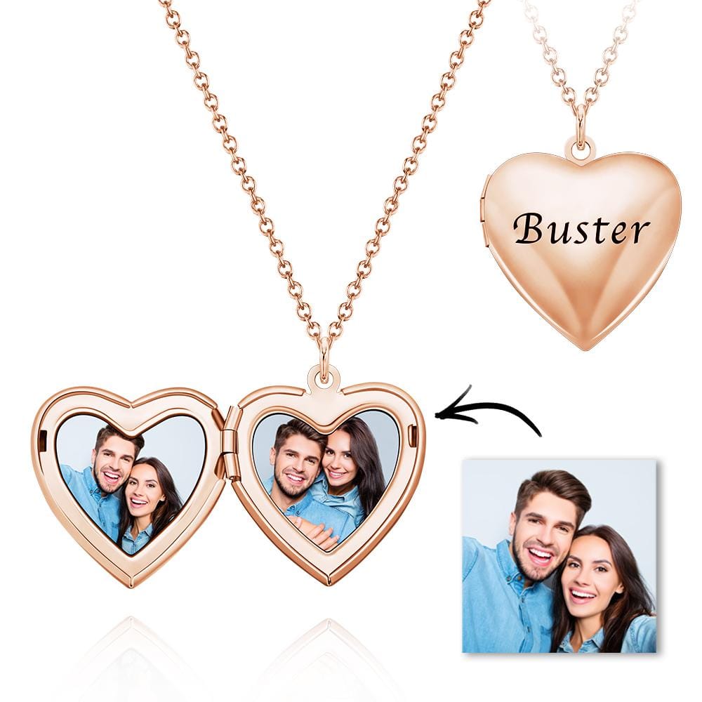 Custom Photo Engraved Necklace Heart-shaped Locket Necklace Creative Gift