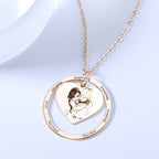Photo Engraved Necklace Heart In Round Pendant, Family Necklace Rose Gold Plated - Rose Gold