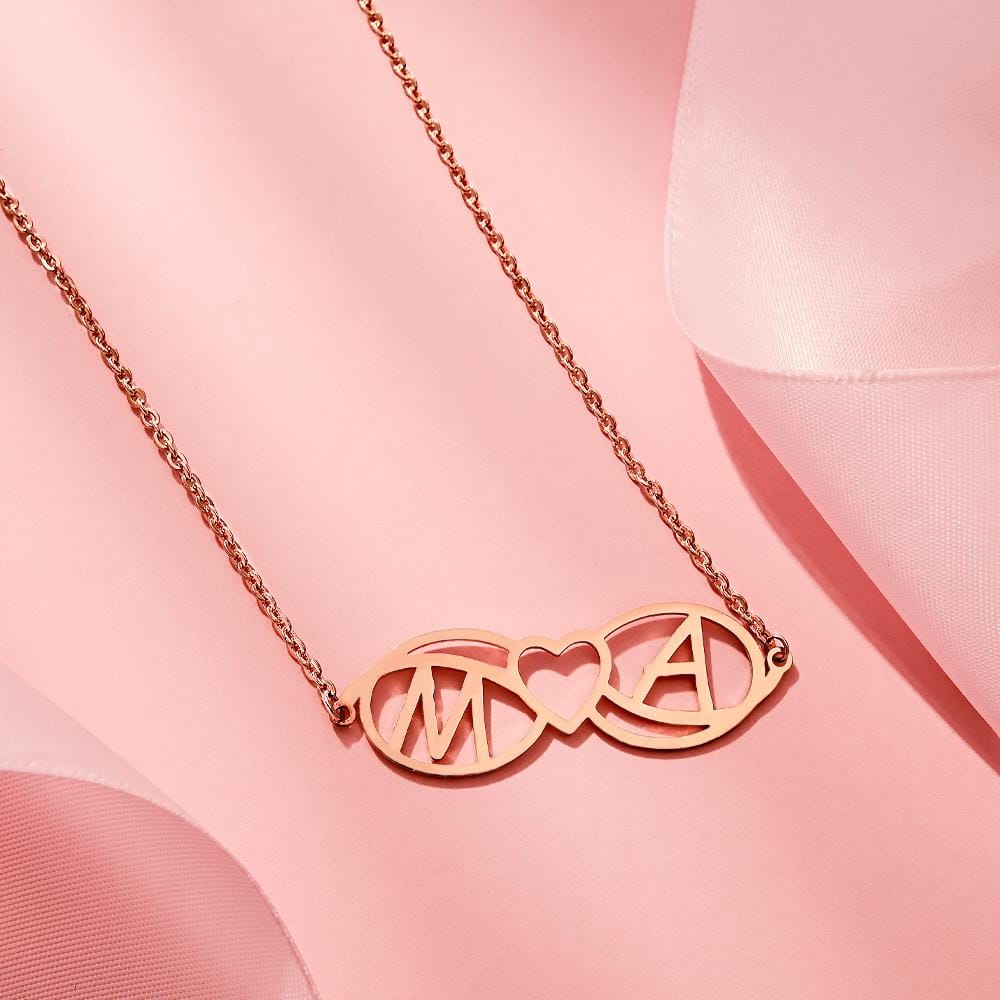 Love Name Necklace Personalized Love Heart Infinite Initials Necklace Gift for Her
