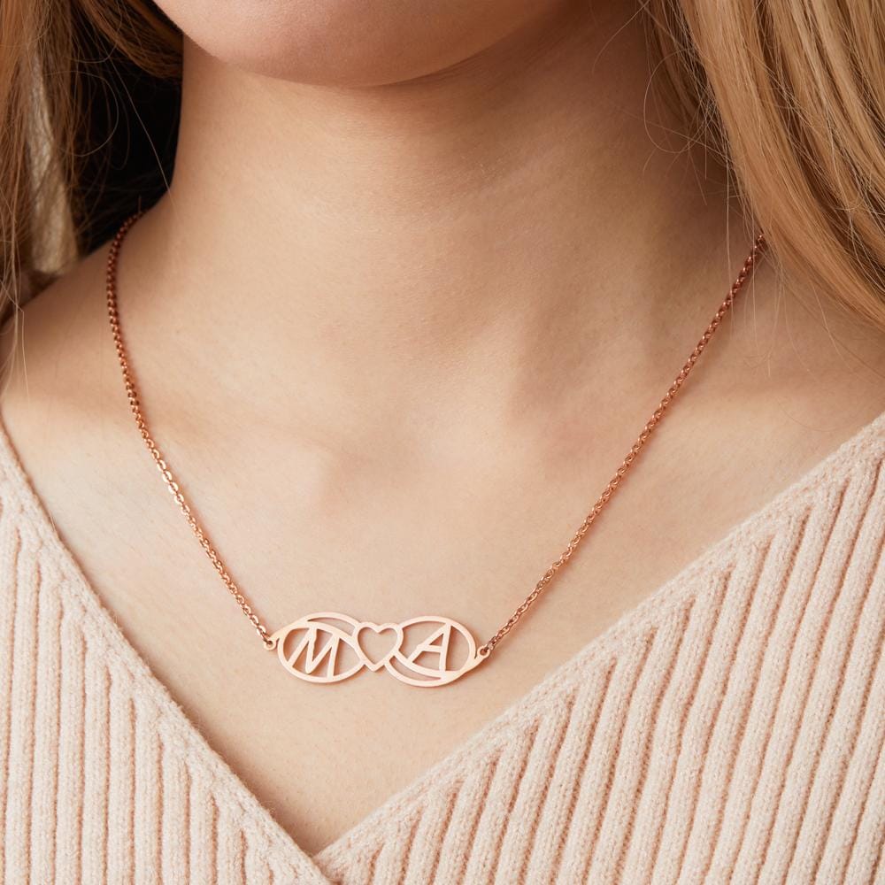 Love Name Necklace Personalized Love Heart Infinite Initials Necklace Gift for Her