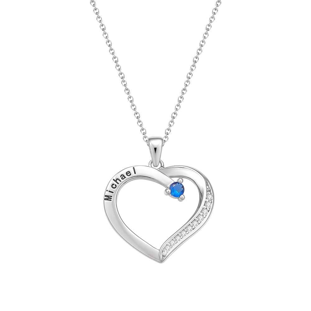 Personalized Heart Necklace Custom Family Name Birthstone Necklace Gift for Mother Grandma
