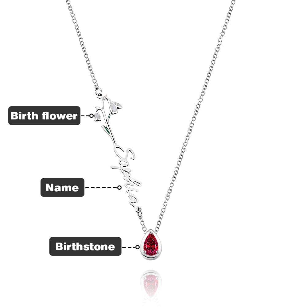 Personalized Birth Flower Birthstone Necklace with Name Necklace Jewelry Gift for Her