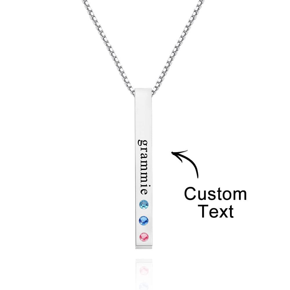Custom Engraved Birthstone Necklace Bar Simple Gifts