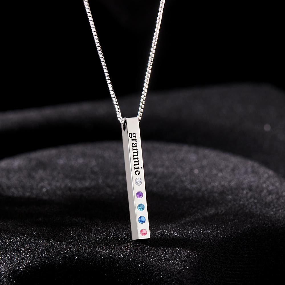 Custom Engraved Birthstone Necklace Bar Simple Gifts