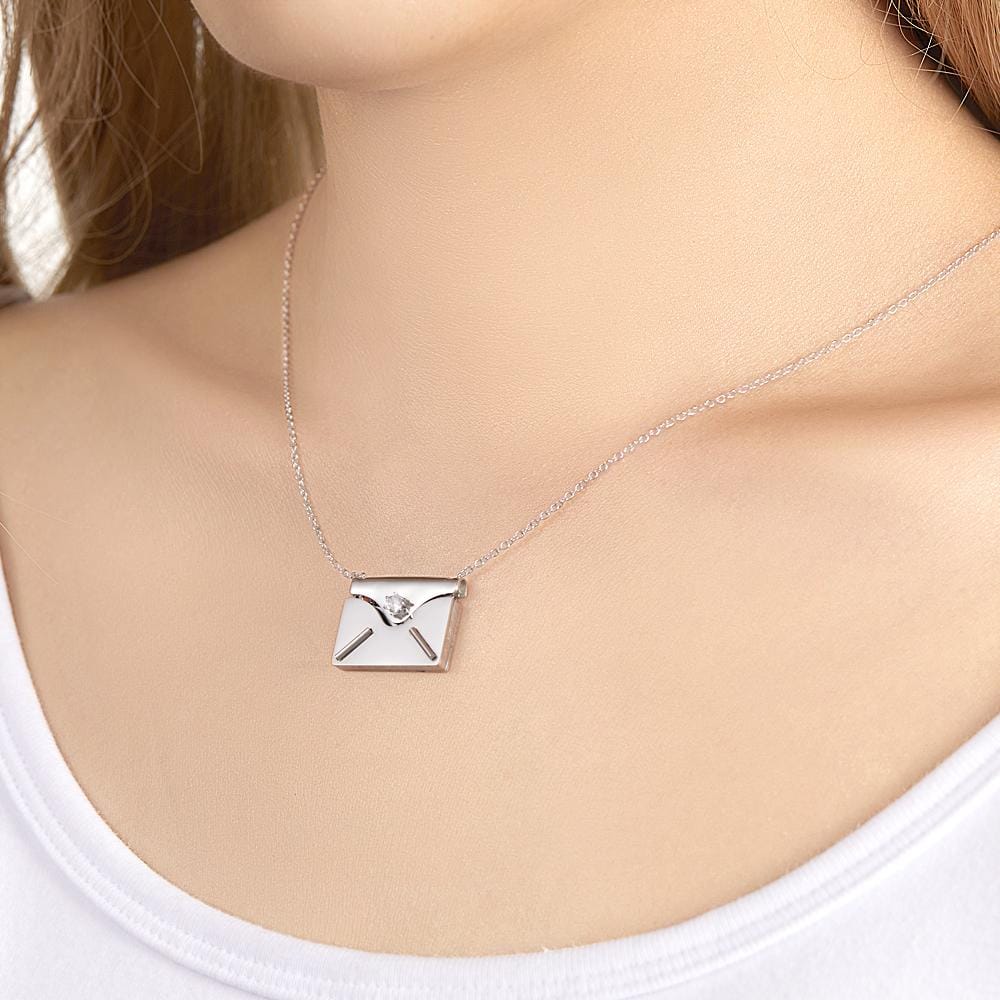 Custom Engraved Necklace Envelope Letter Secret Message Locket Jewelry Pendant