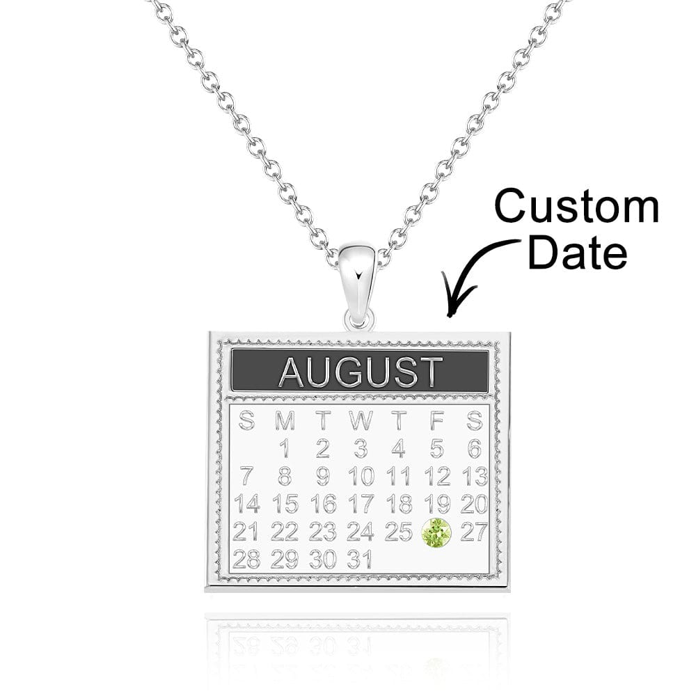 Personalized Calendar Necklace with Birthstone Save The Date Pendant Anniversary Gifts