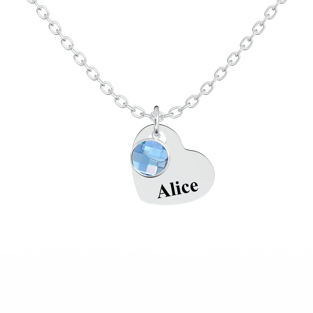 Custom Engraved Heart Pendant Necklace with Birthstones