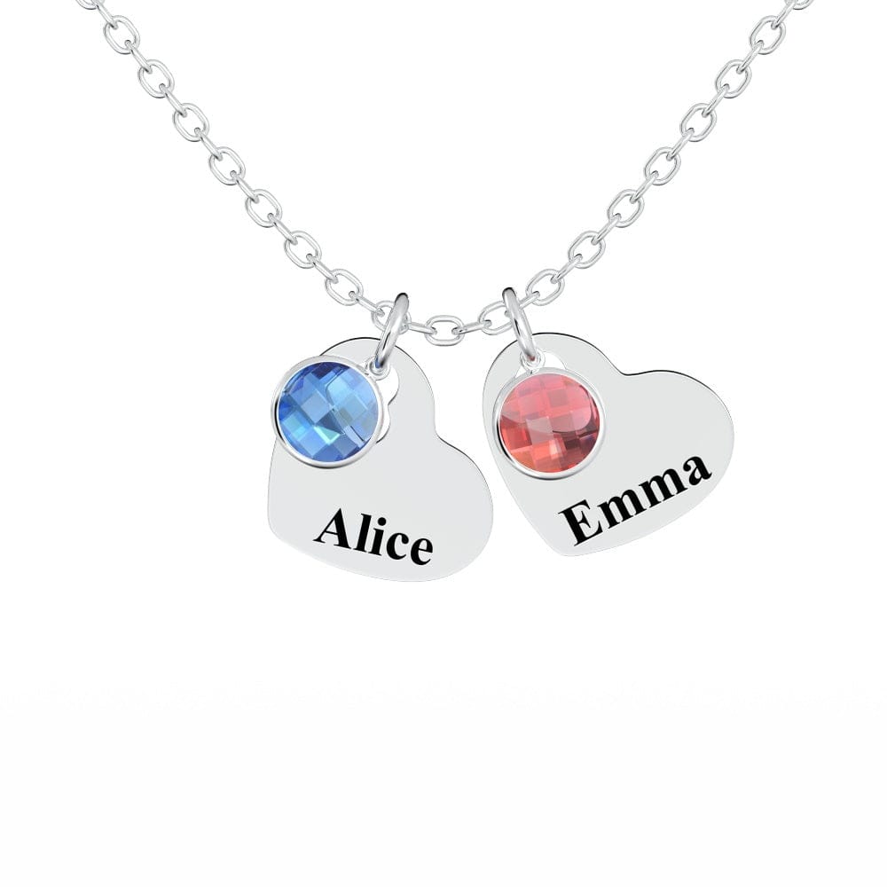 Custom Engraved Heart Pendant Necklace with Birthstones