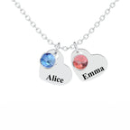 Custom Engraved Heart Pendant Necklace with Birthstones
