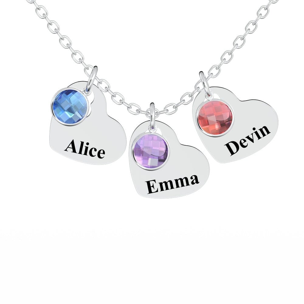 Custom Engraved Heart Pendant Necklace with Birthstones