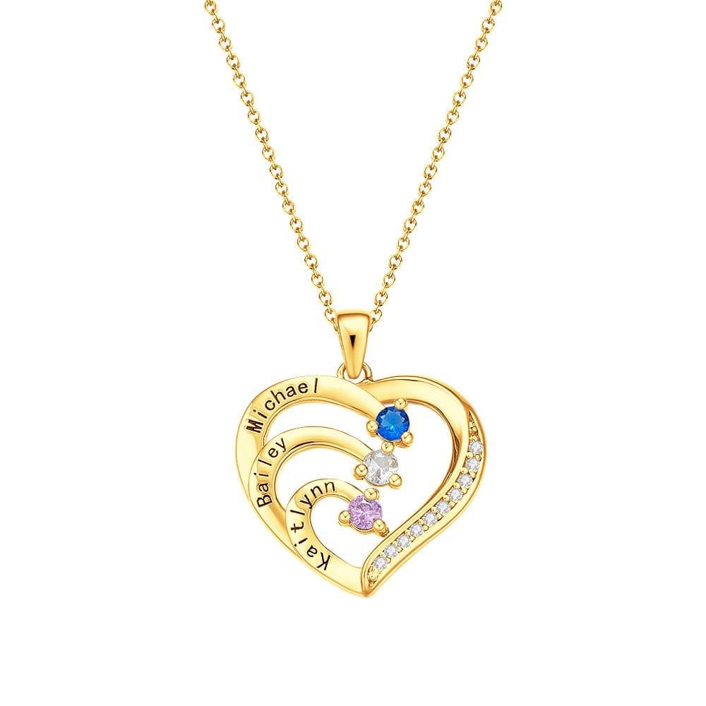 Personalized Heart Necklace Custom Family Name Birthstone Necklace Gift for Mother Grandma