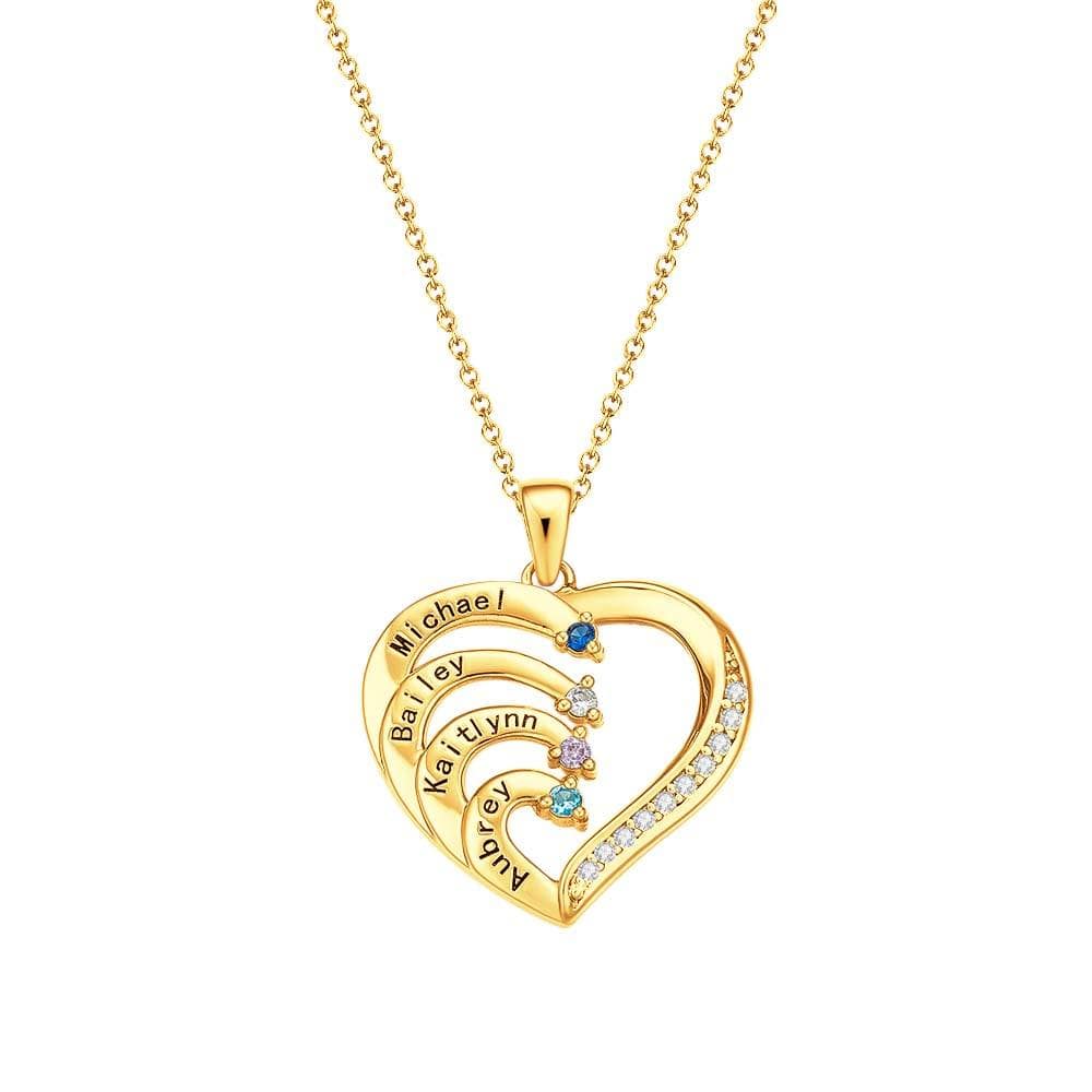 Personalized Heart Necklace Custom Family Name Birthstone Necklace Gift for Mother Grandma