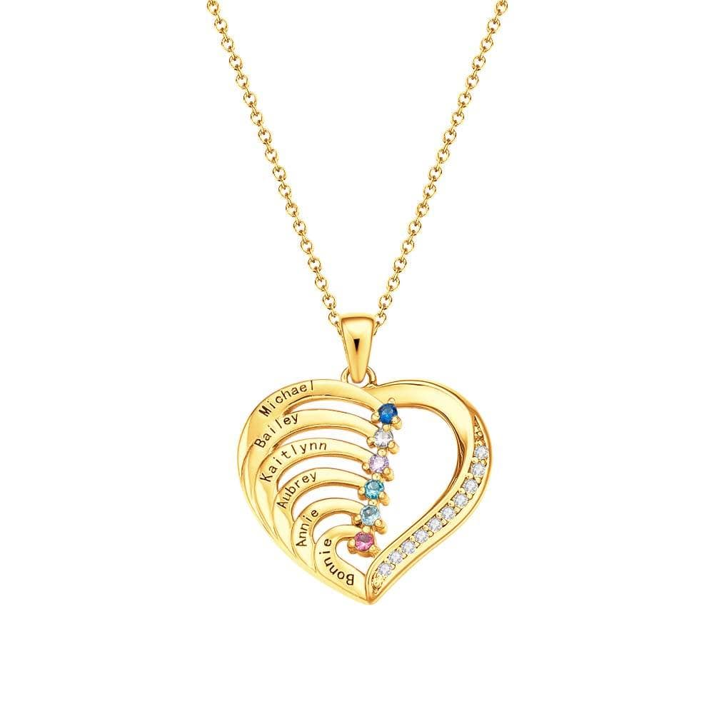 Personalized Heart Necklace Custom Family Name Birthstone Necklace Gift for Mother Grandma