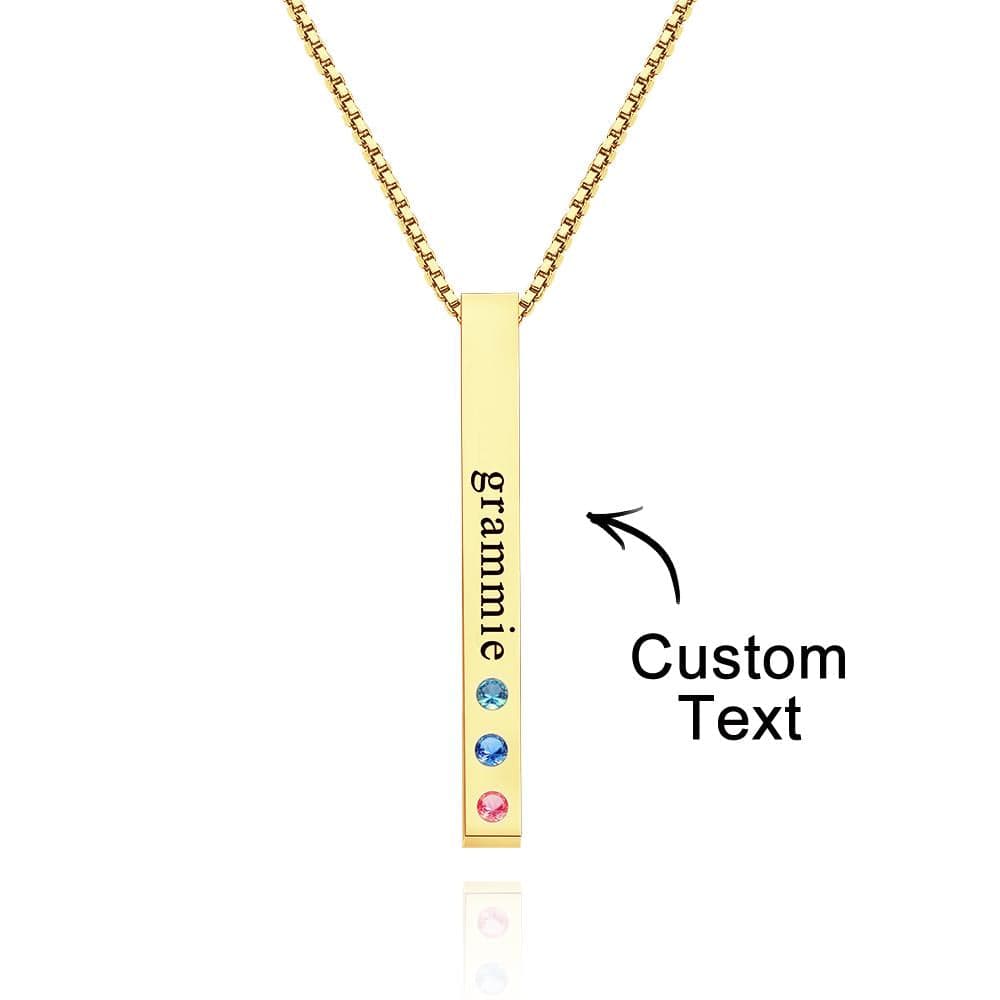 Custom Engraved Birthstone Necklace Bar Simple Gifts